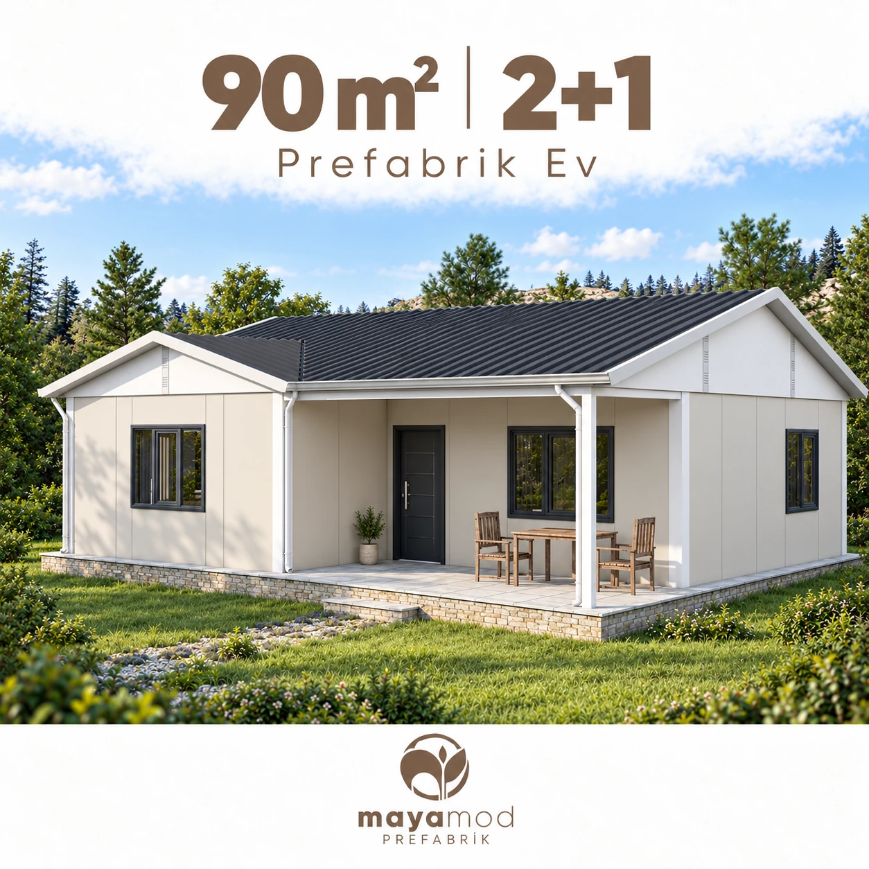 90 m² 2+1 prefabrik evin dijital cephe görseli